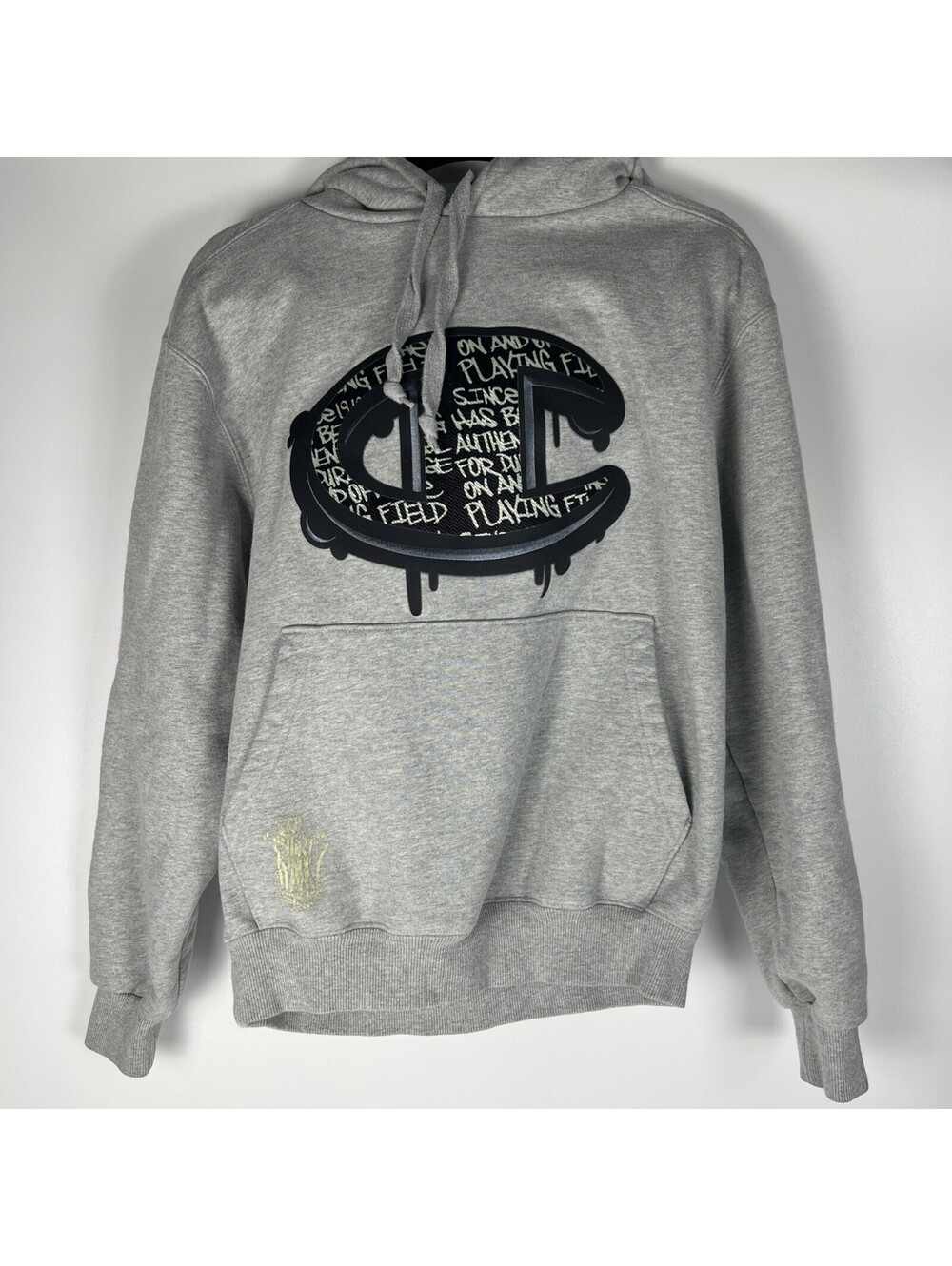 Champion Graphic Pullover Hoodie Sweatshirt Gray- Men's Size Small-Used